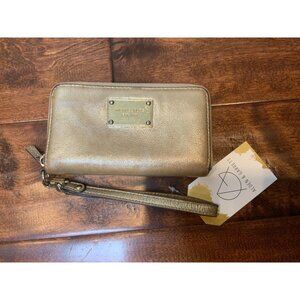 Michael Kors Gold Pebbled Leather Nameplate Wristlet Wallet